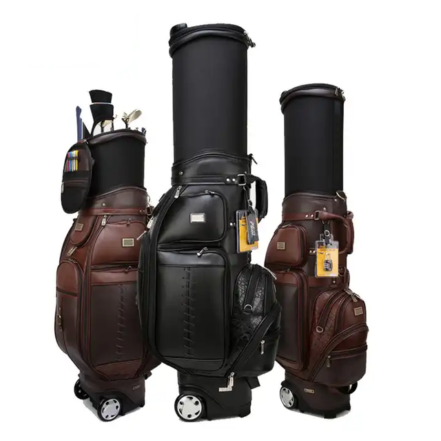 Customized High Capacity Can Hold 13-14 Clubs Men Genuine Leather Golf Bag