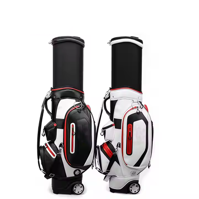 Multifunctional Waterproof Leather Retractable Golf Bag With Wheel in Cool Black and White