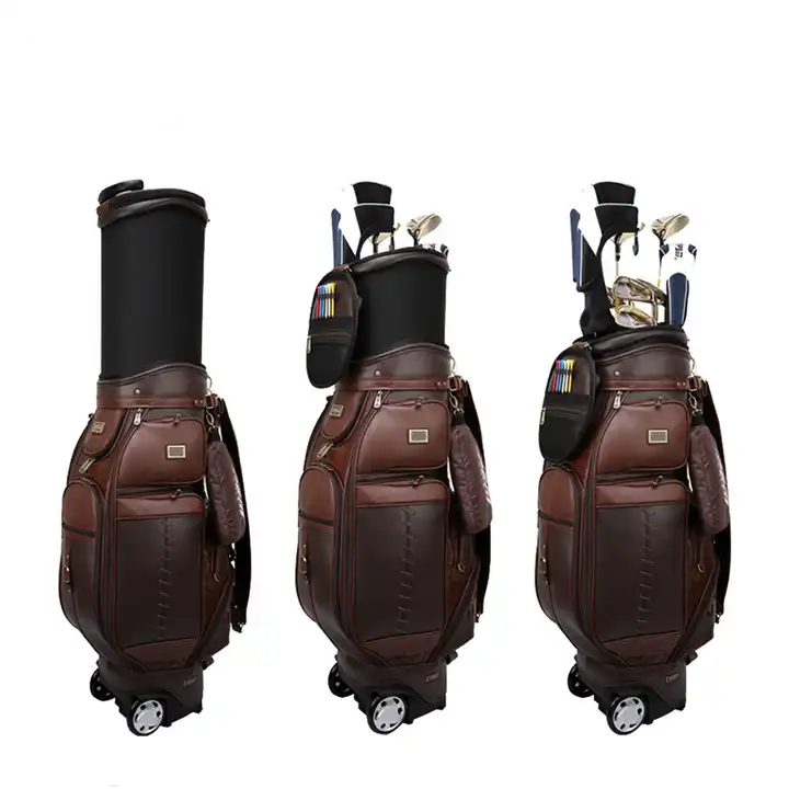 Customized High Capacity Can Hold 13-14 Clubs Men Genuine Leather Golf Bag