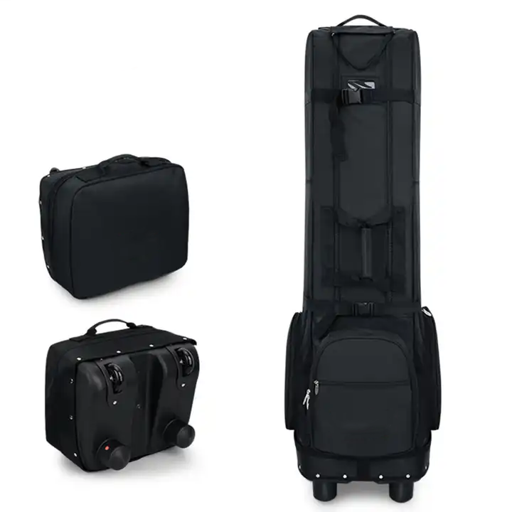 Golf Travel Bag with Wheels Durable Nylon Waterproof Black Golf Travel Cover Bag Tour Golf Bag
